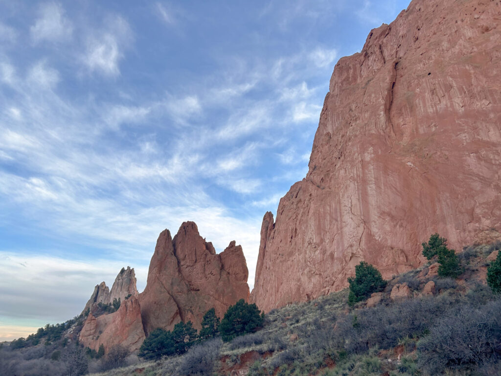 Red Rocks rise out of the ground at Garden of the Gods in Colorado Springs