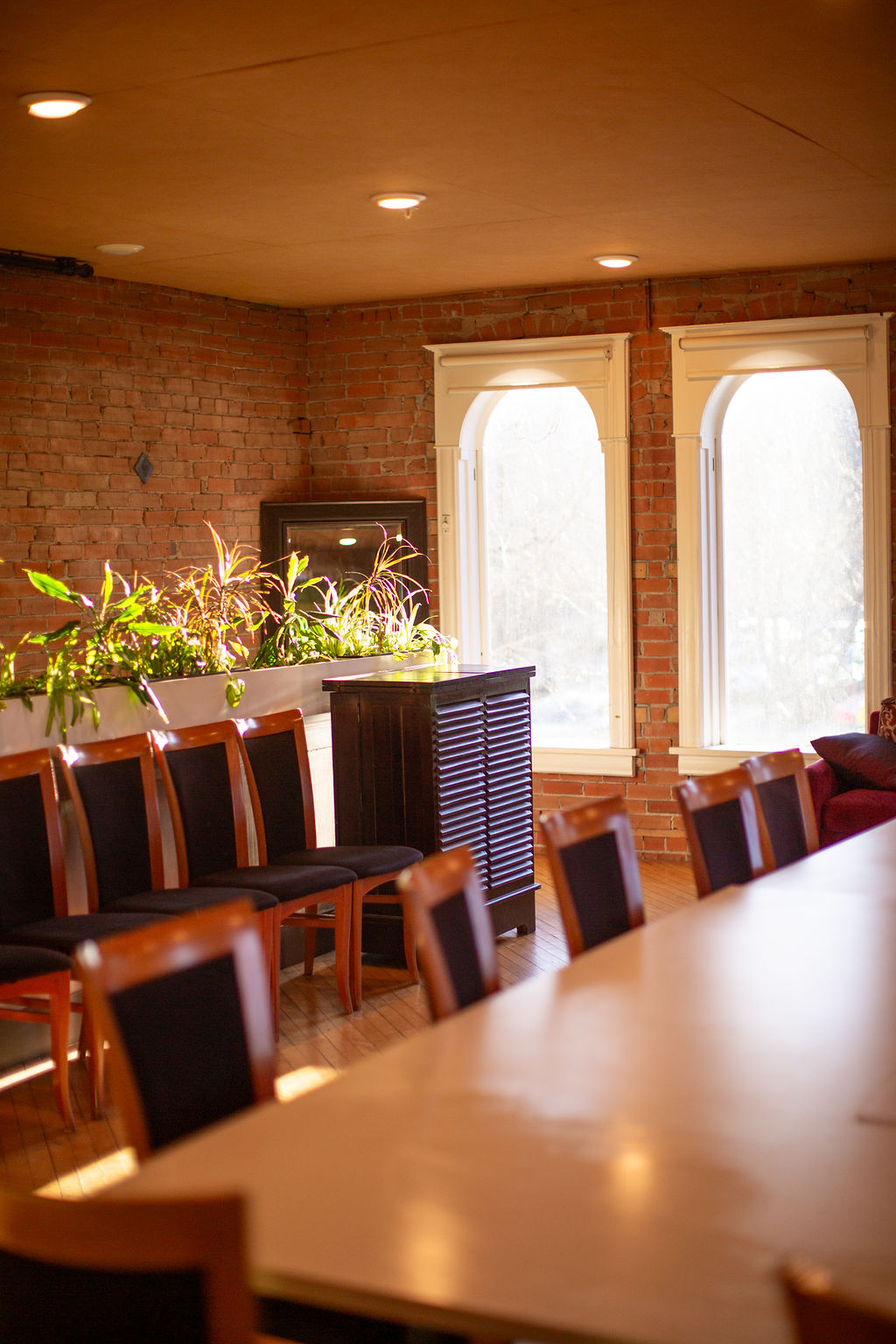 A look at a set up reception room in brick building