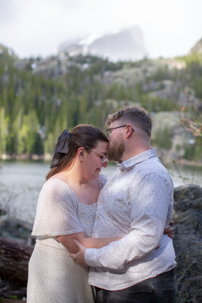 A couple during their engagement session in RMNP