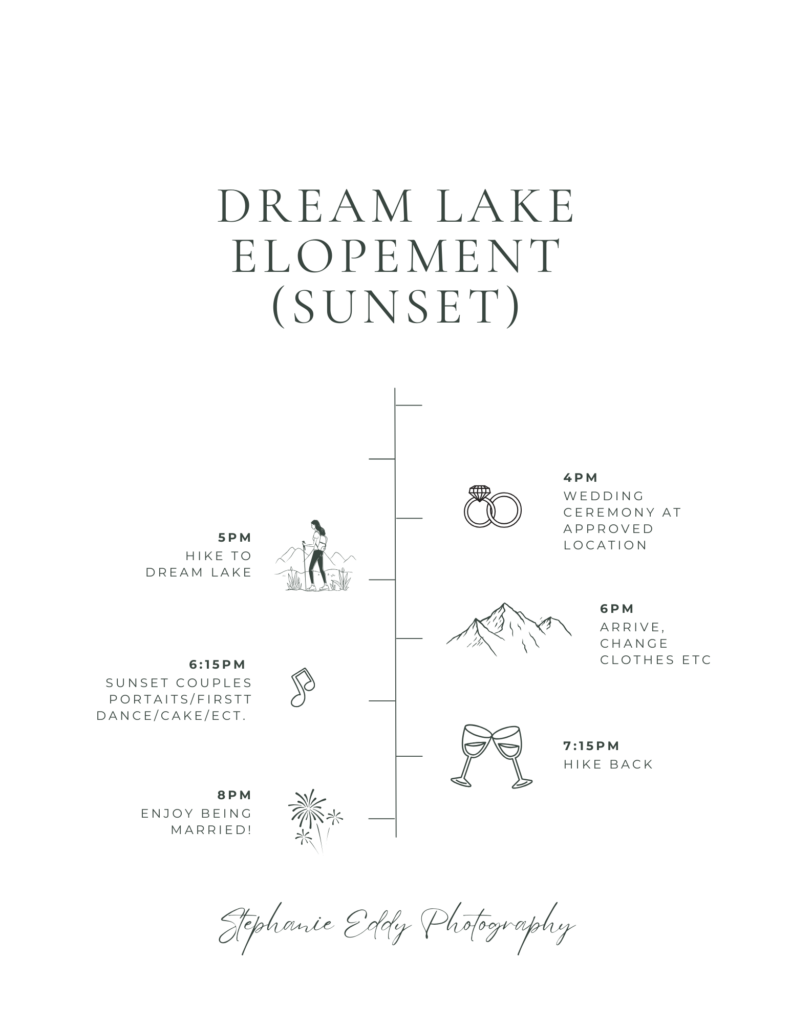 A sample timeline for the best places to elope in Rocky Mountain National Park 