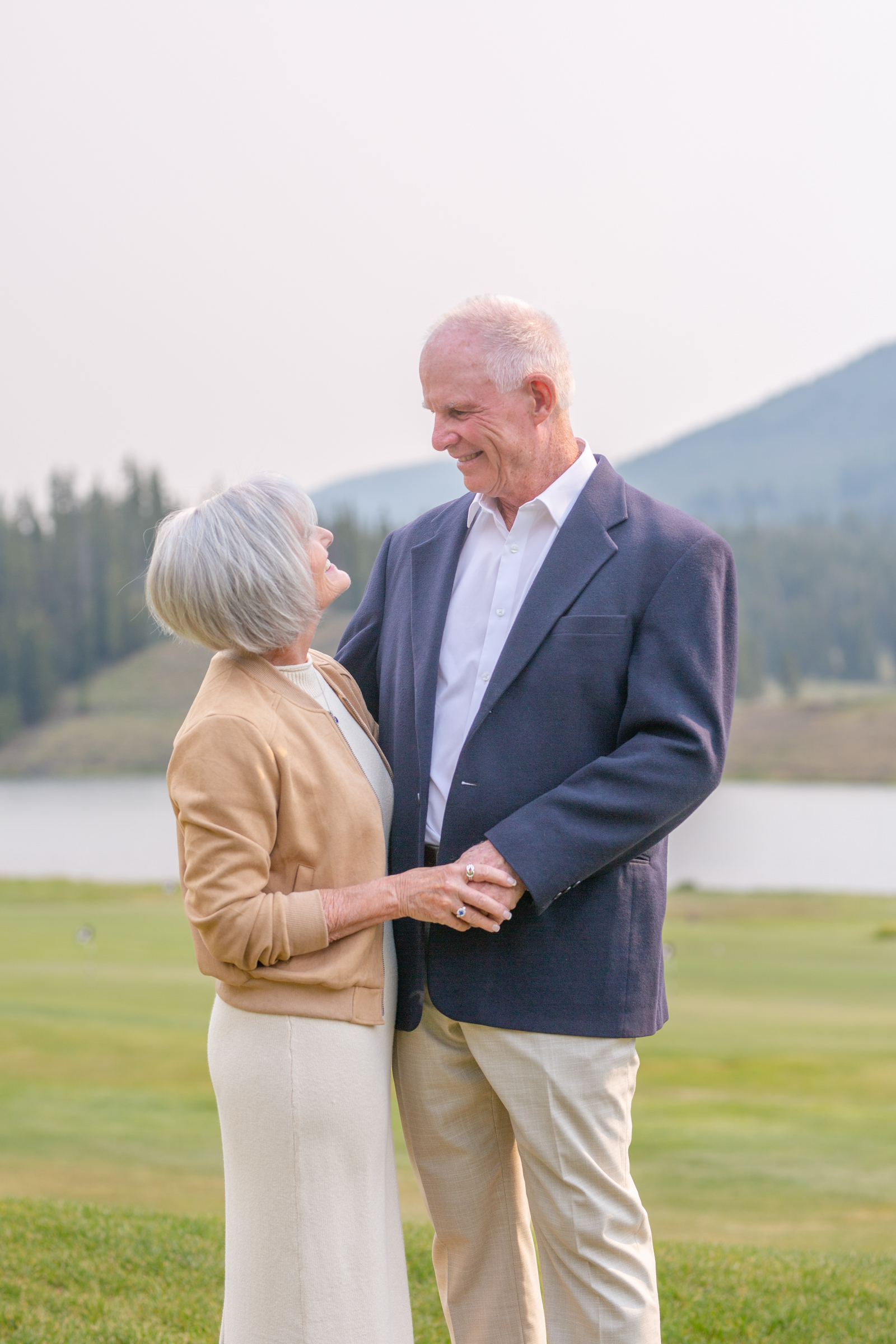 Couple celebrating their 45th anniversary at Keystone Ranch wedding venue in Colorado with a romantic mountain backdrop